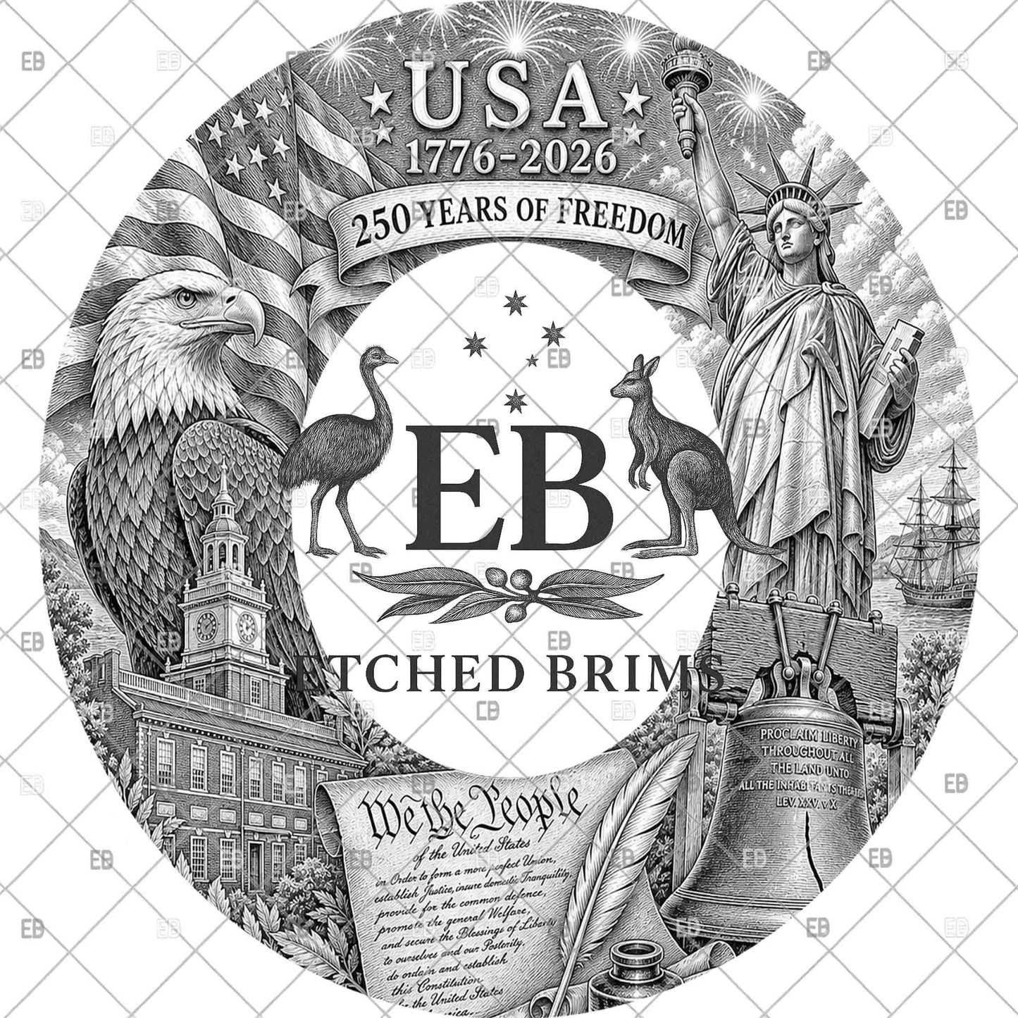 USA 250 Years Semiquincentennial Hat Burning File, Patriotic Eagle Statue Liberty Design, American Flag, Hat Brim Template, EB1252