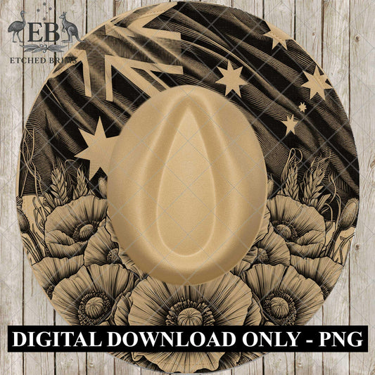 Australian Flag and Poppies, Hat Burning Design, Laser Engraving Template, Printable Stencil, EB984