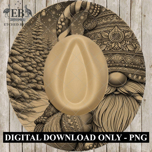 Christmas Gnome Hat Burning Design, Laser Engraving Template for Wide Brim Fedora Hats, EB705