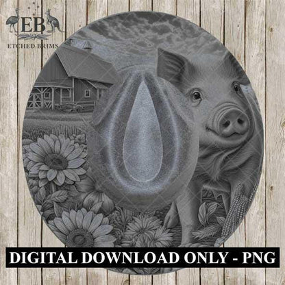 Farm Pig & Sunflowers 8, Hat Burning Template, Hat Burning Stencil, Hat Laser Engraving Design, Wide Brim Hat, Printable Hat Template, EB565