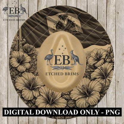 Haiti Flag and Hibiscus Flowers, Hat Burning Design, Laser Engraving Template (PNG PDF), EB1095