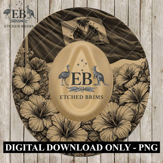 Haiti Flag and Hibiscus Flowers, Hat Burning Design, Laser Engraving Template (PNG PDF), EB1095
