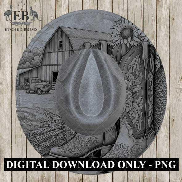 Cowgirl Boots 1 Hat Engraving, Western Brim PNG Template, Digital Laser Design Wide Brim Faux Suede Hat, Boho,Laser Hat Burning File EB444