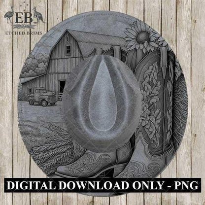 Cowgirl Boots 1 Hat Engraving, Western Brim PNG Template, Digital Laser Design Wide Brim Faux Suede Hat, Boho,Laser Hat Burning File EB444
