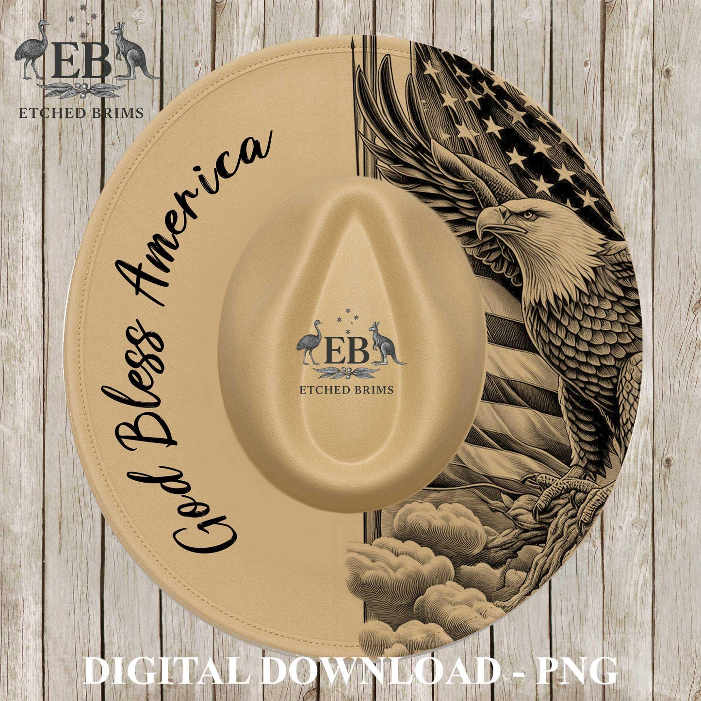 God Bless America, Flag & Eagle, Hat Burning Design, Hand Burning Stencil, PDF, PNG, Hat Engraving Template, Laser Design, EB1246