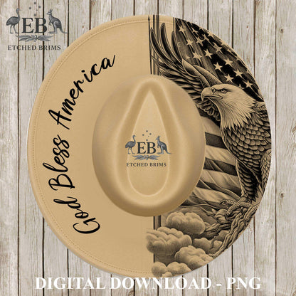 God Bless America, Flag & Eagle, Hat Burning Design, Hand Burning Stencil, PDF, PNG, Hat Engraving Template, Laser Design, EB1246