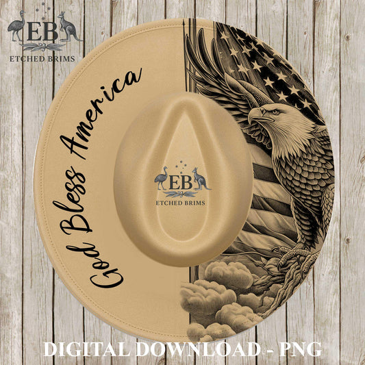 God Bless America, Flag & Eagle, Hat Burning Design, Hand Burning Stencil, PDF, PNG, Hat Engraving Template, Laser Design, EB1246