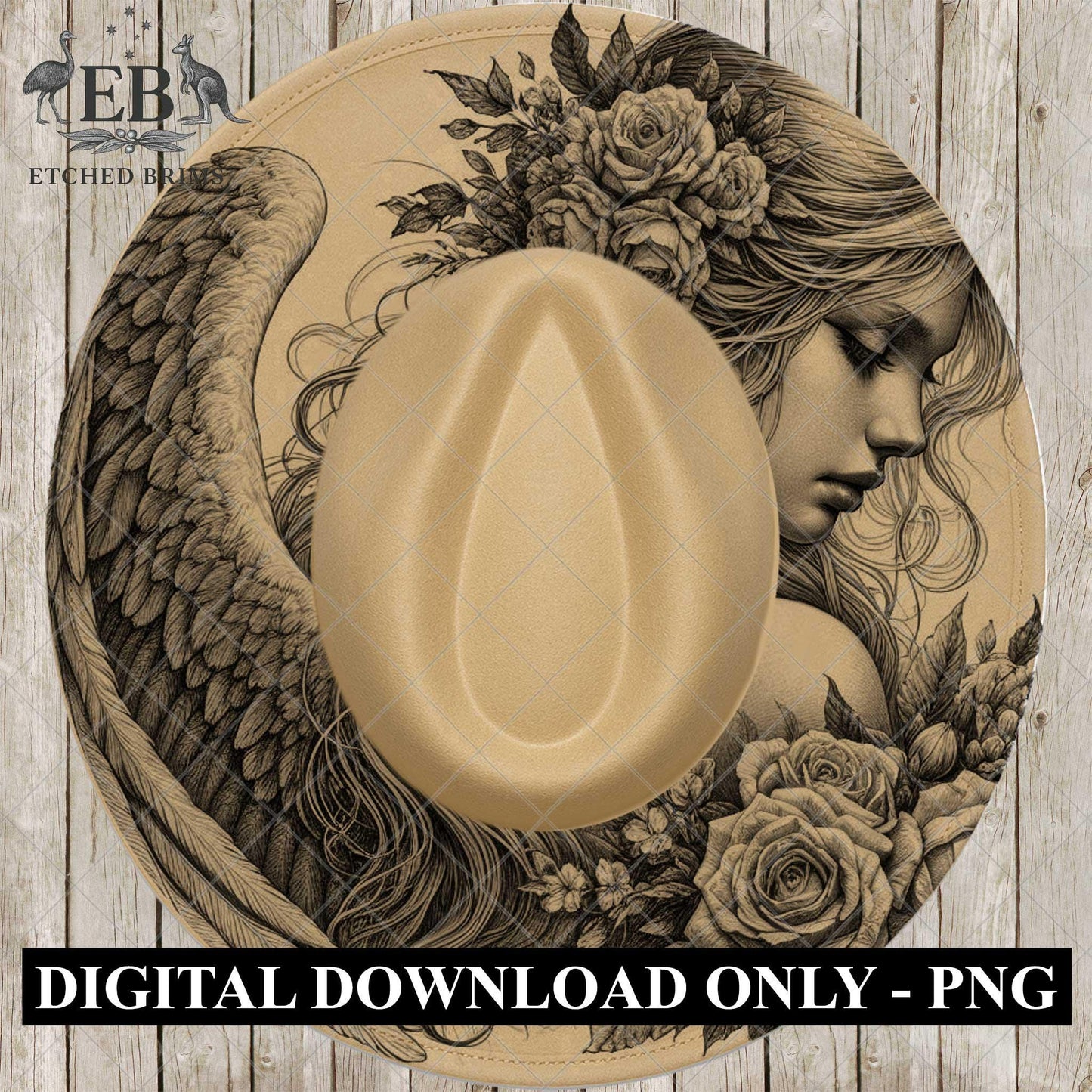 Angel Woman Wings, Hat Burning Design, Wide Brim Hat Template, Burned Hat PNG, Pyrography, Hat Design Pattern, EB797