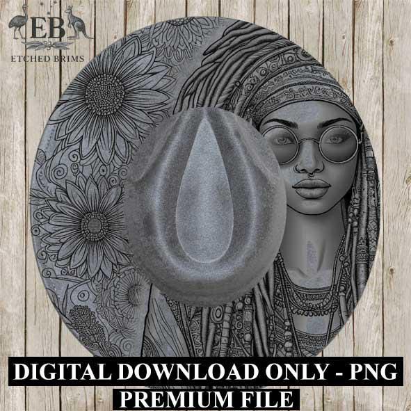 Hippy Woman 17, Boho,Hippie, Laser Hat Burning Design, Digital Download PNG Hat Burning Template, Hat Laser Engraving Design, Hat File EB166