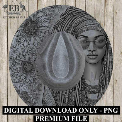 Hippy Woman 17, Boho,Hippie, Laser Hat Burning Design, Digital Download PNG Hat Burning Template, Hat Laser Engraving Design, Hat File EB166