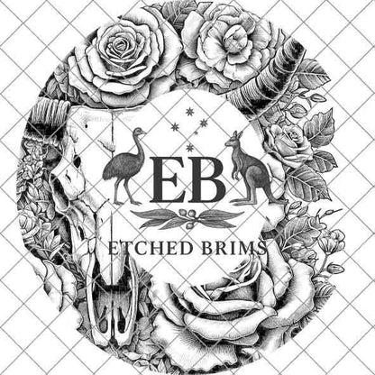 Longhorn Skull #1 Western Brim PNG Template, Digital Laser Burn Design for Wide Brim Faux Suede Hats - Laser Hat Burning File EB62