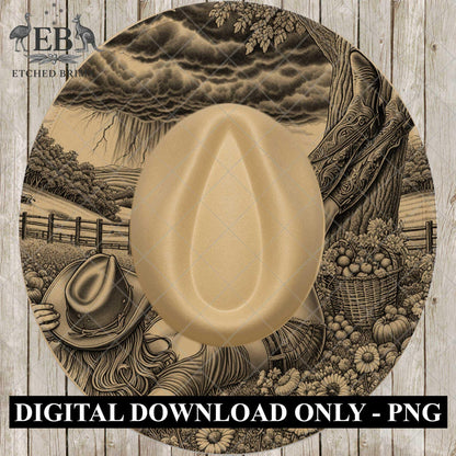 Cowgirl Flowers, Hat Burning Design, Digital Download PNG, PDF, Hat Burning Template, Hat Laser Engraving Design, Printable Stencil, EB751