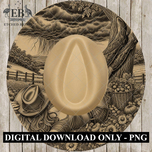 Cowgirl Flowers, Hat Burning Design, Digital Download PNG, PDF, Hat Burning Template, Hat Laser Engraving Design, Printable Stencil, EB751