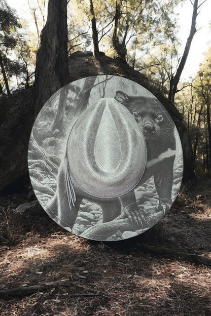 Devil In the Dust – Laser Engraved Tasmanian Devil Brim Hat, Wide Brim Hat, Vegan Suede Fedora Hat, Laser Engraved, Burned Fedora