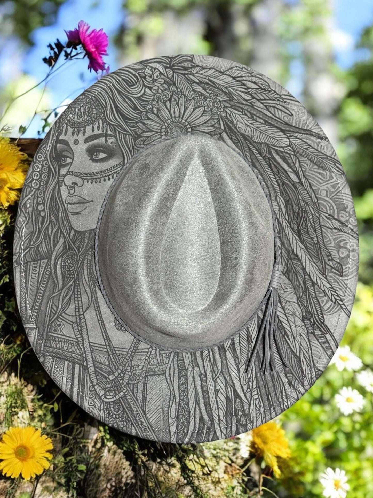 Your Choice of Engraved Hat from Any of My Designs. Engraved Wide Brim Hat, Vegan Suede Fedora Hat, Laser Engraved, Burned Fedora.