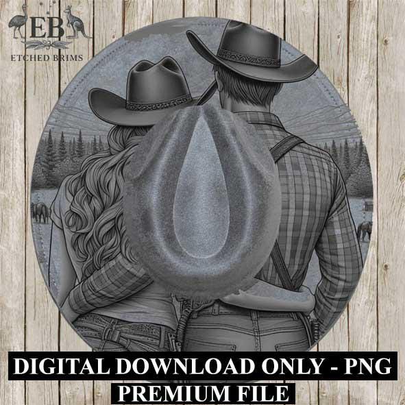 Cowgirl Cowboy 4, Laser Hat Burning Design, Digital Download PNG, Hat Burning Template, Hat Laser Engraving Design, Wide Brim Hat File EB212
