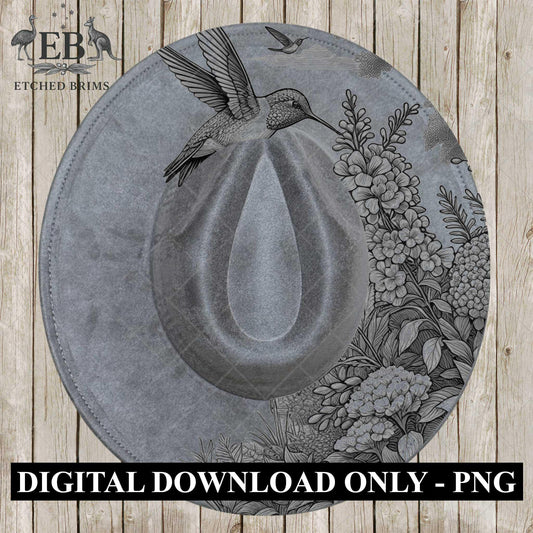 Hummingbird Half Hat Burning Design, Hat Engraving Template, Laser Hat Design, Wide Brim Hat, Stencil for Hat Burning SVG & PNG, EB602