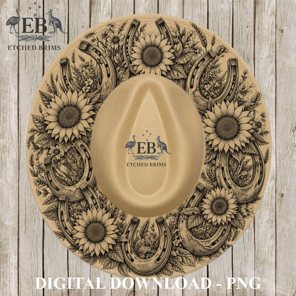 Horseshoes Hat Burning Design, Western Floral Laser Burning Template, Hat Engraving FileEB1242