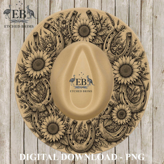 Horseshoes Hat Burning Design, Western Floral Laser Burning Template, Hat Engraving FileEB1242