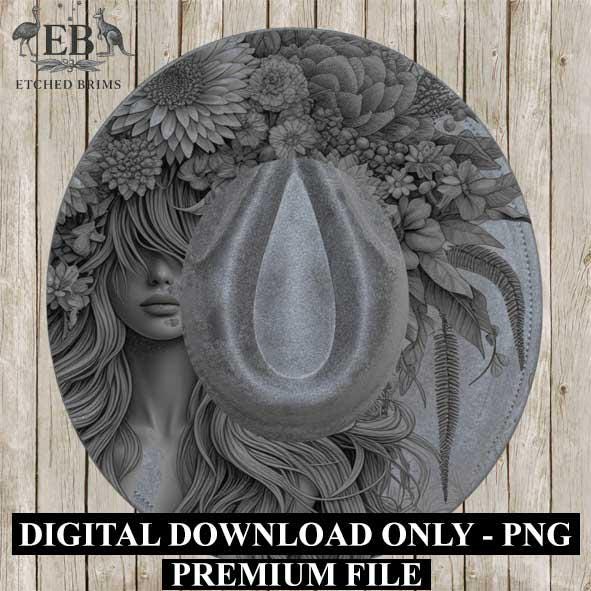 Girl & Flowers 1 Hat File, Hat Burning Design, Digital Download PNG, Hat Burning Template, Hat Laser Engraving Design, Hat File EB292
