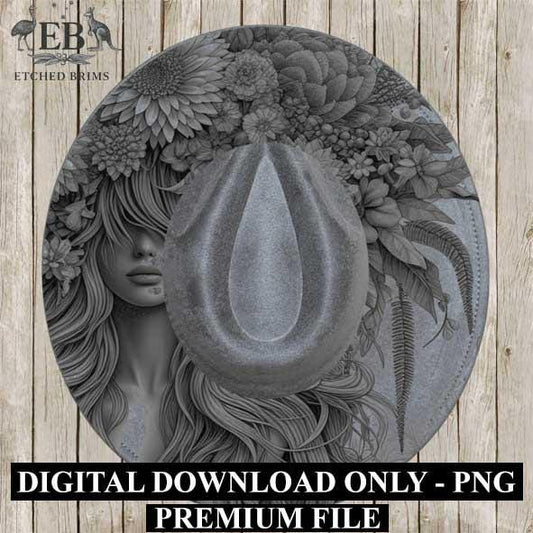 Girl & Flowers 1 Hat File, Hat Burning Design, Digital Download PNG, Hat Burning Template, Hat Laser Engraving Design, Hat File EB292