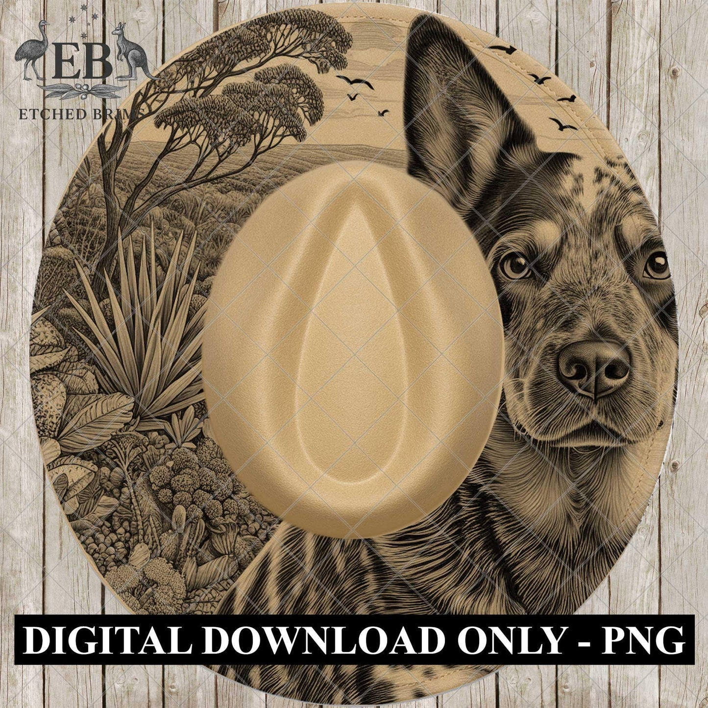 Blue Heeler Dog, Hat Engraving Design, PNG for Laser Engraving, Working Dog File, Western Hat Design, EB1045