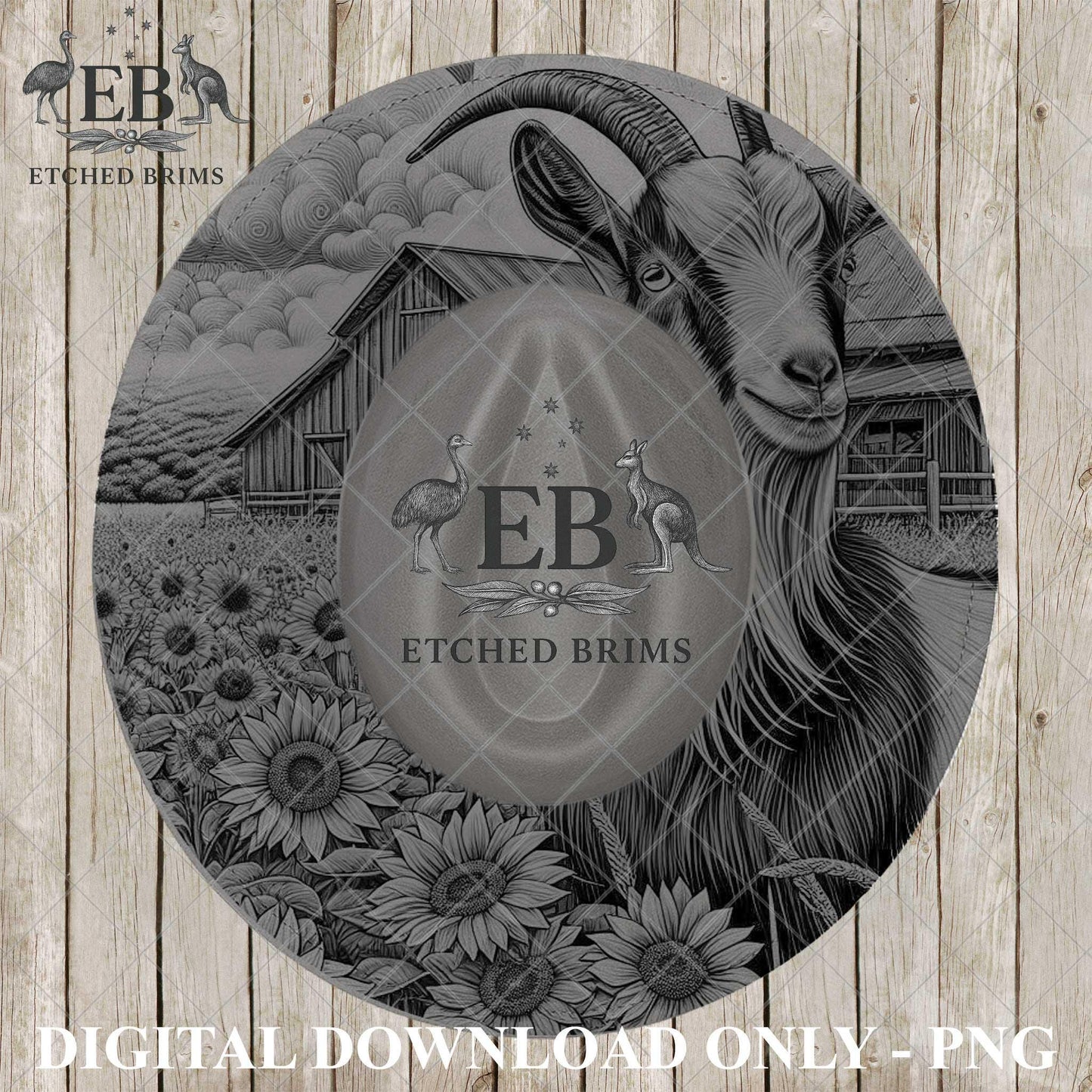 Boer Goat Brim Template | Farm Hat Engraving File | Livestock Burning Design | Western Trucker Hat Template | Laser Engraving PNG, EB1216