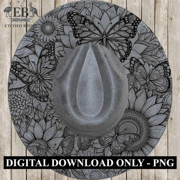 Sunflowers & Butterflies 1, Laser Hat Burning Design, Digital Download PNG, Hat Burning Template, Hat Laser Engraving Design, Hat File EB91