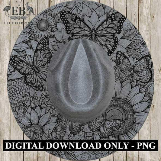 Sunflowers & Butterflies 1, Laser Hat Burning Design, Digital Download PNG, Hat Burning Template, Hat Laser Engraving Design, Hat File EB91