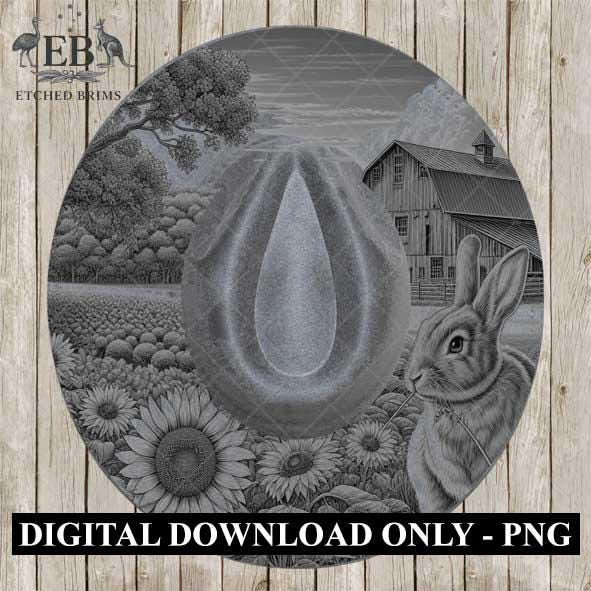 Rabbit & Sunflowers 5, Hat Burning Template, Hat Burning Stencil, Hat Laser Engraving Design, Wide Brim Hat, Printable Hat Template, EB568