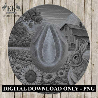 Rabbit & Sunflowers 5, Hat Burning Template, Hat Burning Stencil, Hat Laser Engraving Design, Wide Brim Hat, Printable Hat Template, EB568
