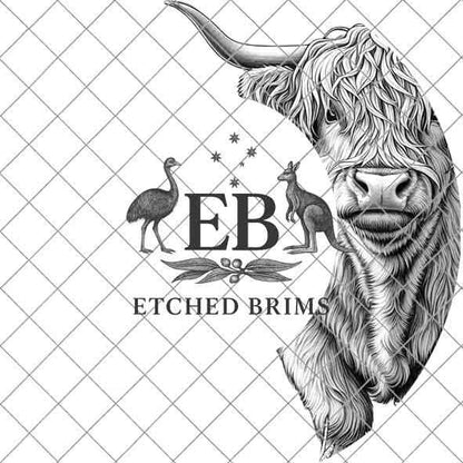 Highland Cow Half Hat Burning Design, Hat Engraving Template, Laser Hat Design, Wide Brim Hat, Stencil for Hat Burning SVG, and PNG, EB584