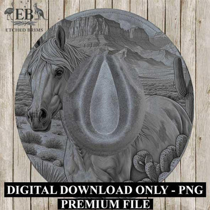 Desert Horse 6, Laser Hat Burning Design, Digital Download PNG, Hat Burning Template, Hat Laser Engraving Design, Hat File EB351