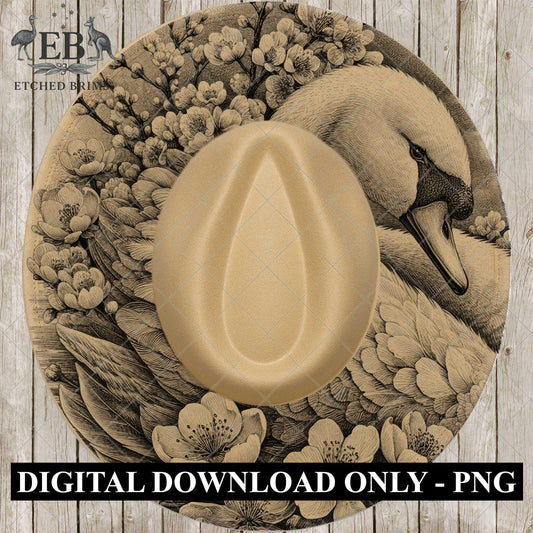 Swan and Flowers, Laser Engraving, Hat Burning Design, Wide Brim Hat Template, Hat Burning PNG Pattern, Hat Burning Stencil, EB783