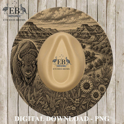 Badlands Buffalo Scene, Hat Burning Design, Digital Download, Hat Burning Templates, Laser Engraving Design, Hat Burning Stencils, EB1258