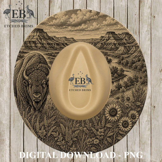 Badlands Buffalo Scene, Hat Burning Design, Digital Download, Hat Burning Templates, Laser Engraving Design, Hat Burning Stencils, EB1258