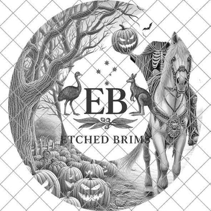 Halloween Hat Template, Headless Horseman, Spooky Season, PNG & PDF File, Hat Burning Stencil, Hat Burning Design, Engraving Pattern, EB457