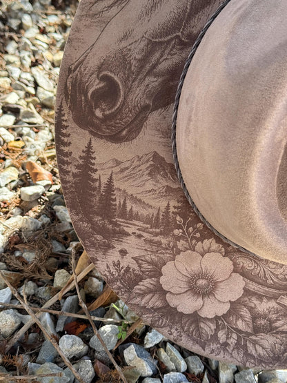 Horse and Western Boots Laser Engraved Hat – Rustic Western Brim | Cowboy Cowgirl Fedora