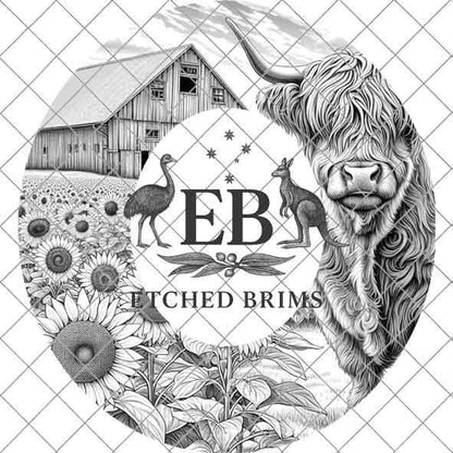 Highland Cow 12, Laser Hat Burning Design, Digital Download PNG, Hat Burning Template, Hat Laser Engraving Design, Wide Brim Hat File, EB239