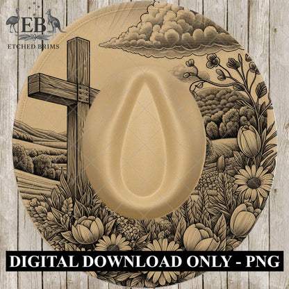 Cross and Flowers Hat Burning Design, Faith Western Laser Engraving Template, EB711