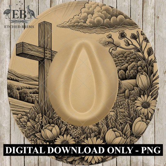 Cross and Flowers Hat Burning Design, Faith Western Laser Engraving Template, EB711