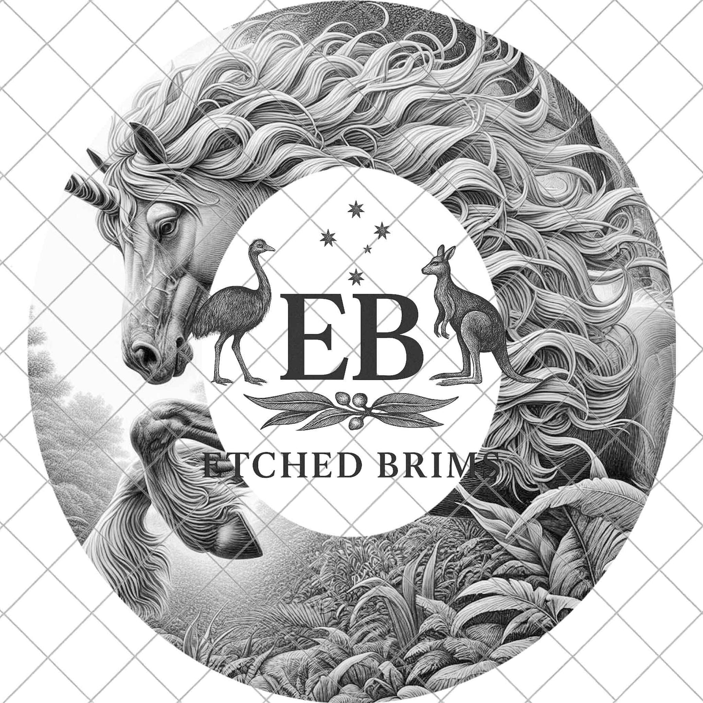 Unicorn Mystical Horse, Hat Burning Design for Wide Brim Cowboy Hats. Laser Engraving and PDF Burning Stencil for Hand Burning, EB918