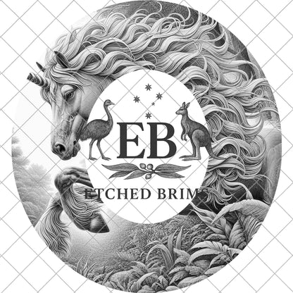 Unicorn Mystical Horse, Hat Burning Design for Wide Brim Cowboy Hats. Laser Engraving and PDF Burning Stencil for Hand Burning, EB918