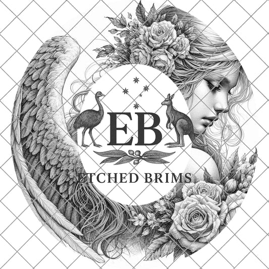 Angel Woman Wings, Hat Burning Design, Wide Brim Hat Template, Burned Hat PNG, Pyrography, Hat Design Pattern, EB797