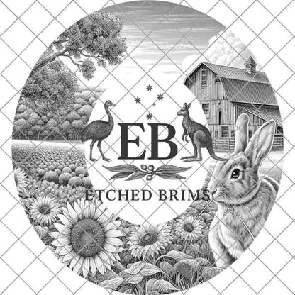 Rabbit & Sunflowers 5, Hat Burning Template, Hat Burning Stencil, Hat Laser Engraving Design, Wide Brim Hat, Printable Hat Template, EB568