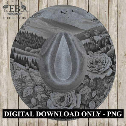Wild Roses Hat File 4, Flowers, Laser Hat Burning Design, Digital Download PNG, Western Hat, Hat Laser Engraving Design, Hat File EB143