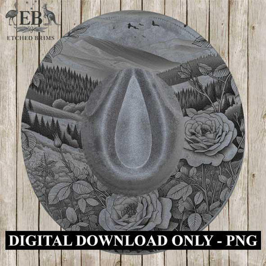 Wild Roses Hat File 4, Flowers, Laser Hat Burning Design, Digital Download PNG, Western Hat, Hat Laser Engraving Design, Hat File EB143