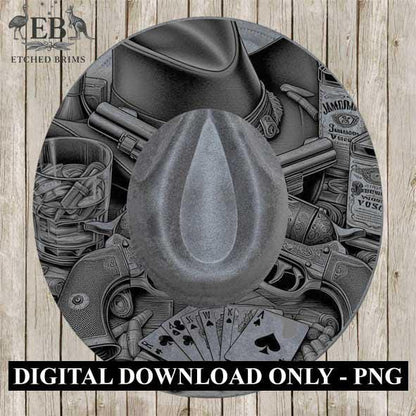 Cowboy Hat Guns 1, Laser Hat Burning Design, Digital Download PNG Hat Burning Template, Hat Laser Engraving Design Wide Brim Hat File EB250