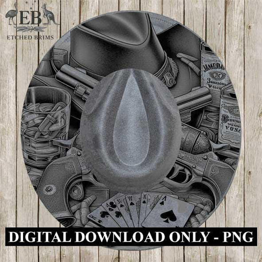Cowboy Hat Guns 1, Laser Hat Burning Design, Digital Download PNG Hat Burning Template, Hat Laser Engraving Design Wide Brim Hat File EB250
