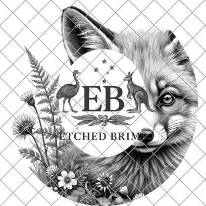 Woodland Fox, Hat Burning Design, Wide Brim Hat Template, Burned Hat PNG, Pyrography, Printable Hat Stencil Pattern, EB818